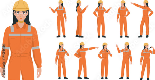 Construction worker icons, safety vector, female clipart, industrial design, occupational motif, labor symbol, workplace illustration, uniform graphic, job art, concept icon