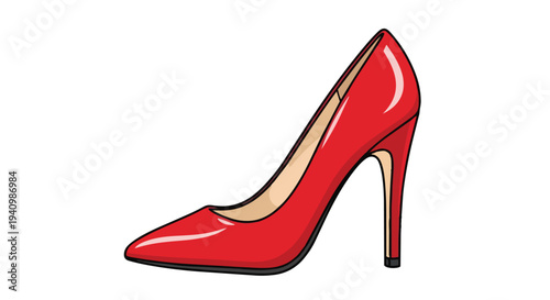 Vibrant Crimson Stiletto Heel Illustration With Elegant Curves and Sharp Pointed Toe Ideal For Fashion Graphics