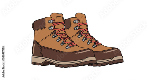 Rugged tan and brown hiking boots with red laces, designed for outdoor adventures and traversing challenging terrains with style