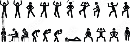 human body language icon set, people emotions gestures actions pictograms, activity posture symbols vector illustration collection