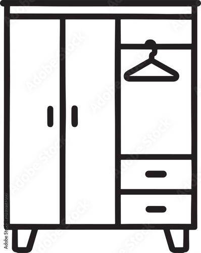 Vector illustration of a wardrobe with drawers and hanging space