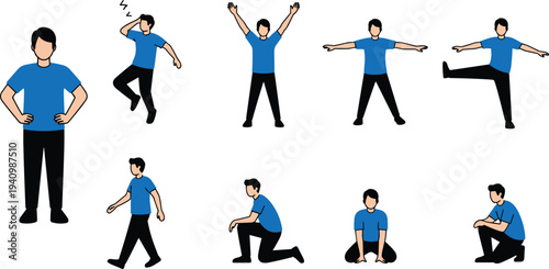 man body movement poses set human activity standing walking jumping sitting vector illustration character action collection