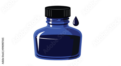 A Classic Blue Ink Bottle With a Droplet of Dark Ink Evoking Calligraphy and Writing Traditions