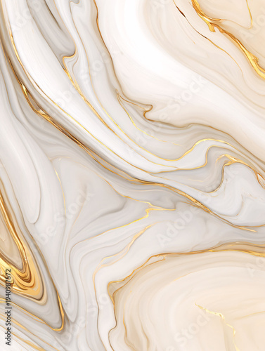 Marble gold veins art with white and beige swirls isolated on transparent background