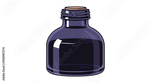 Vintage illustration of a dark ink bottle with a cork stopper, symbolizing creativity and writing