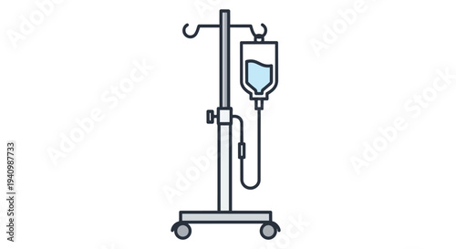 Minimalist medical infusion stand with bag of saline solution providing hydration support in healthcare settings