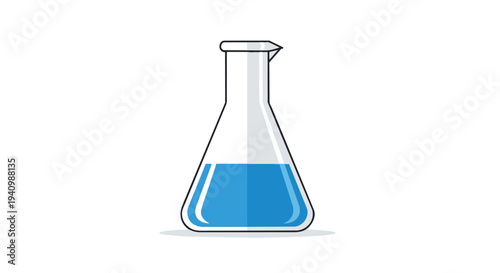 Minimalist Illustration of a Laboratory Flask Filled with Vibrant Blue Liquid on a Pure White Background