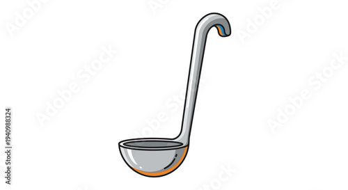 Stylized Illustration of a Kitchen Ladle for Serving Soups and Sauces with a Curved Handle and Deep Bowl