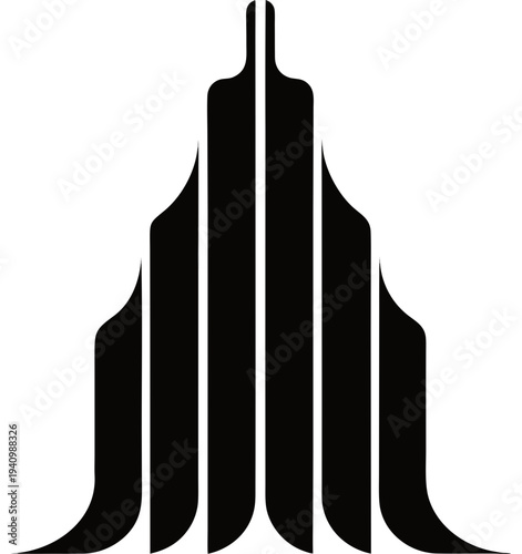 Stylized geometric representation of a modern cityscape or architectural structure in a minimalist black and white design
