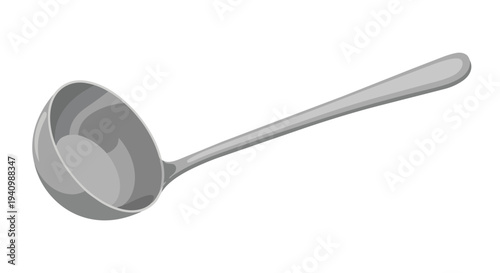 A sleek, modern silver ladle, expertly crafted for culinary endeavors, showcasing its functional elegance and polished surface