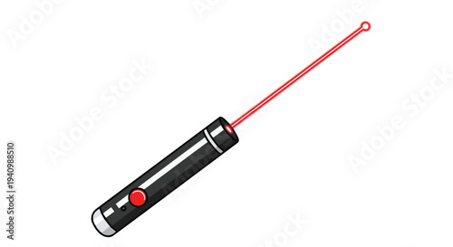 Illustration of a sleek black laser pointer emitting a vibrant red beam against a pristine white background representing focus and precision in
