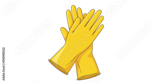 Bright yellow rubber gloves crossed and isolated on a white background illustration