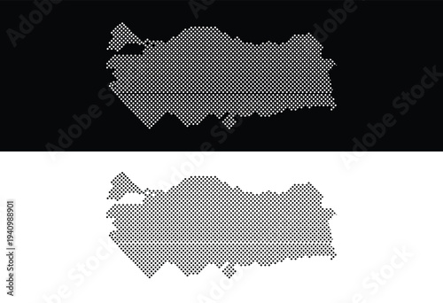 Turkey Dotted Hexagon Map — Modern Abstract Mosaic Vector Illustration in Dark and Light Background