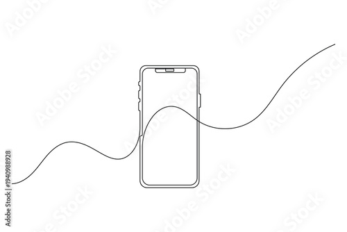Smartphone with abstract flowing line continuous one line drawing minimalist outline illustration