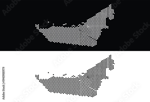 UAE United Arab Emirates Dotted Hexagon Map — Modern Abstract Mosaic Vector Illustration