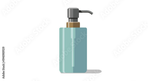 Simple Flat Design of a Blue Dispenser Bottle with a Gray Pump Mechanism Isolated on a White Background