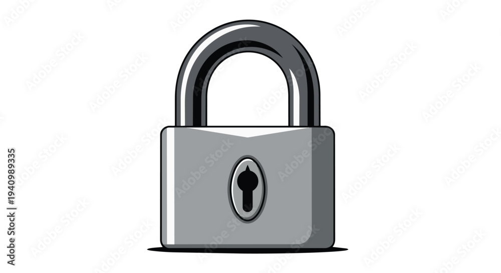 Naklejka premium Secure silver padlock isolated on a white background representing security and protection