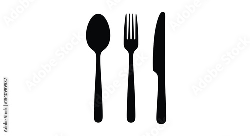 A set of black utensils on a white background