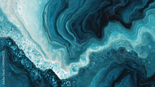 Swirling deep oceanic blues and whites abstract fluid art texture pattern