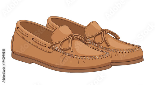 Classic Tan Moccasins with Decorative Lacing and Stitching Detail, Versatile Footwear for Everyday Comfort