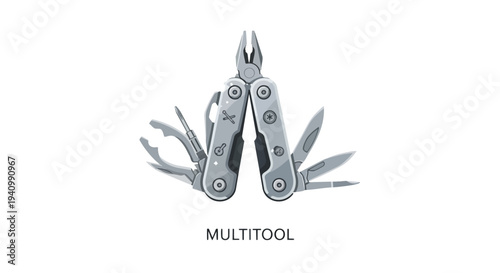 Illustration of a versatile pocket multitool featuring pliers, knives, and screwdrivers, a symbol of preparedness and utility