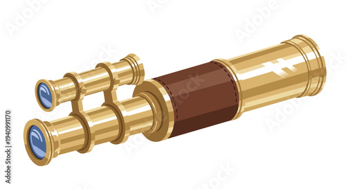 Vintage Brass Spyglass with Leather Grip and Nautical Symbol