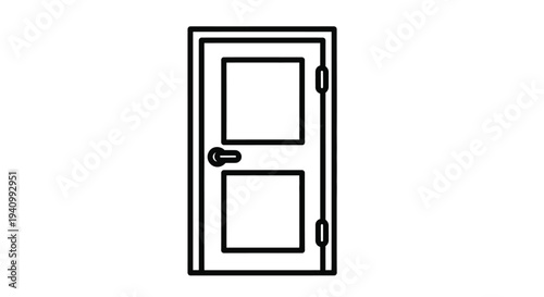 Simple black and white line drawing of a rectangular door with two panels