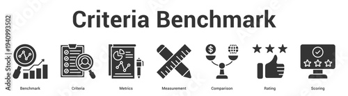 Criteria Benchmark web banner icon set vector illustration concept for business with icon of Benchmark, Criteria, Metrics, Measurement, Comparis.