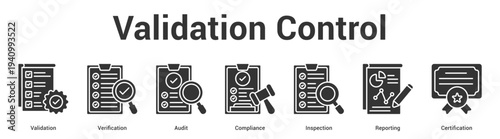 Validation Control web banner icon set vector illustration concept for business with icon of Validation, Verification, Audit, Compliance, Inspecti.