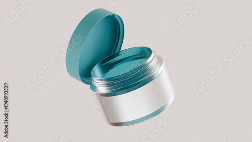 Wallpaper Mural 3D rendering Blank green cosmetic jar on a light white background. A round, frosted glass jar with a matching green lid. A blank white label is affixed to the jar. Simple, clean aesthetic Torontodigital.ca