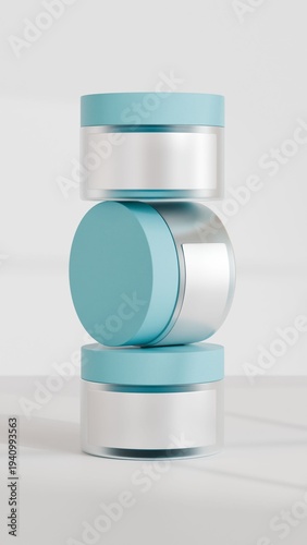 Wallpaper Mural 3D rendering Blank green cosmetic jar on a light white background. A round, frosted glass jar with a matching green lid. A blank white label is affixed to the jar. Simple, clean aesthetic Torontodigital.ca