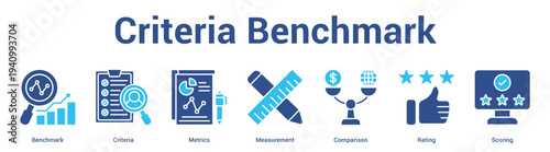Criteria Benchmark web banner icon set vector illustration concept for business with icon of Benchmark, Criteria, Metrics, Measurement, Comparis.