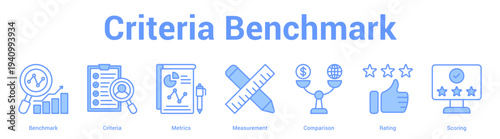 Criteria Benchmark web banner icon set vector illustration concept for business with icon of Benchmark, Criteria, Metrics, Measurement, Comparis.