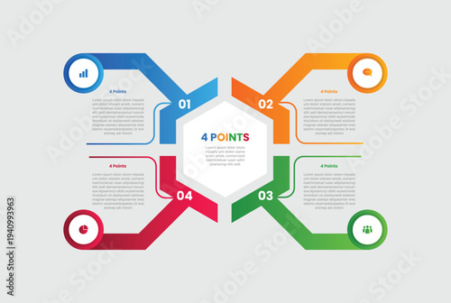 Bild auf Leinwand 4 points infographic with gradient style with hexagon base with quadrant structu