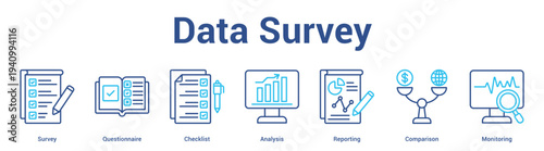 Data Survey web banner icon set vector illustration concept for business with icon of Survey, Questionnaire, Checklist, Analysis, Reporti.