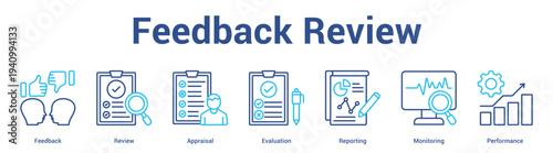 Feedback Review web banner icon set vector illustration concept for business with icon of Feedback, Review, Appraisal, Evaluation, Reporti.