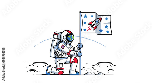 Illustrative depiction of an astronaut planting a flag on the moon symbolizing space exploration and the dawn of a new era of discovery and innovation
