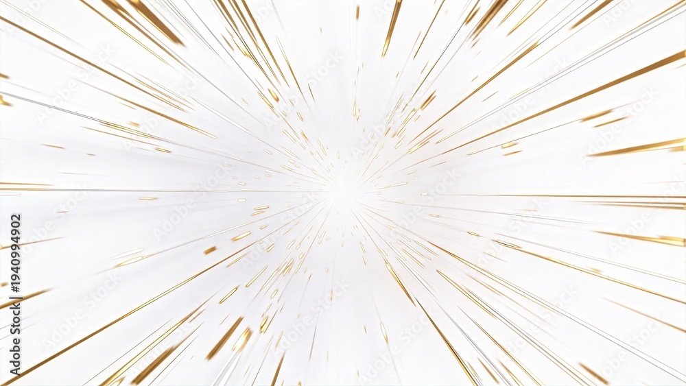 Obraz premium Abstract gold light burst on white background radial speed lines luxury celebration concept 3d render futuristic tunnel dynamic energy explosion premium particle effect motion