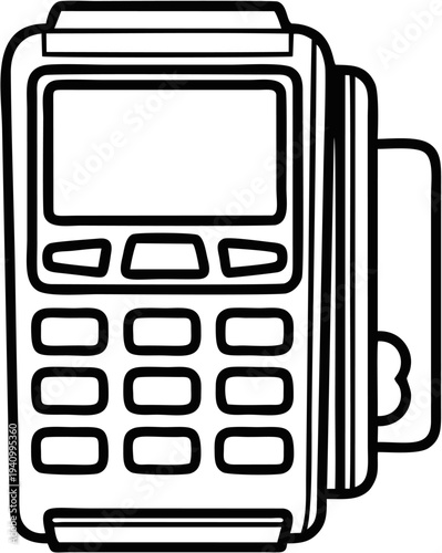 Minimalist payment terminal vector illustration featuring a keypad with numerical buttons blank screen and card slot for transactions