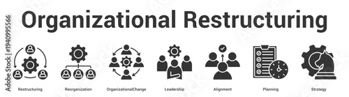 Organizational Restructuring web banner icon set vector illustration concept for business with icon of Restructuring, Reorganization, OrganizationalChange, Leadership, Alignme.