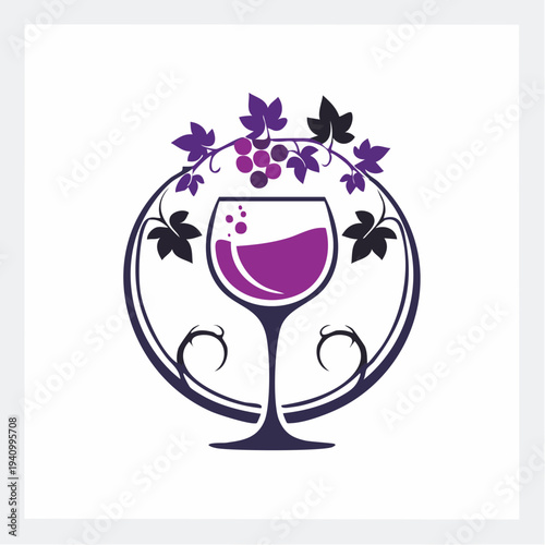 Wine Glass with Purple Grapes Illustration.