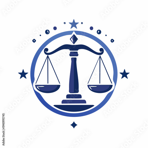 Blue Scales of Justice with Stars.