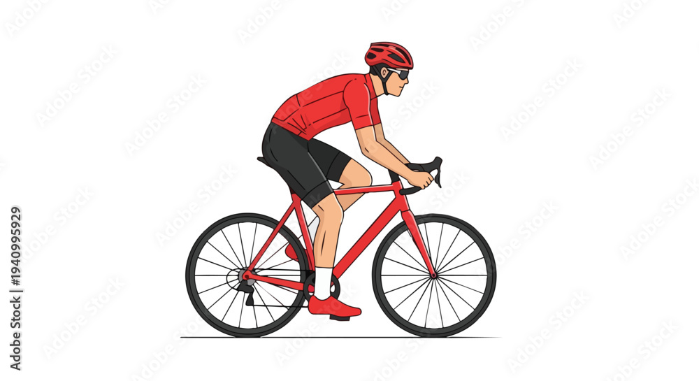 Fototapeta premium Athletic Cyclist in Red Gear Training on a Bicycle with White Background