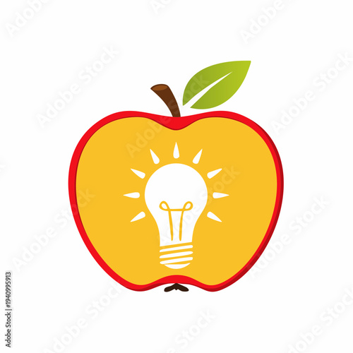 Illustration of Apple with Light Bulb Inside.