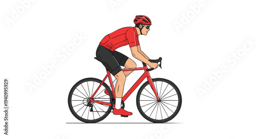 Athletic Cyclist in Red Gear Training on a Bicycle with White Background