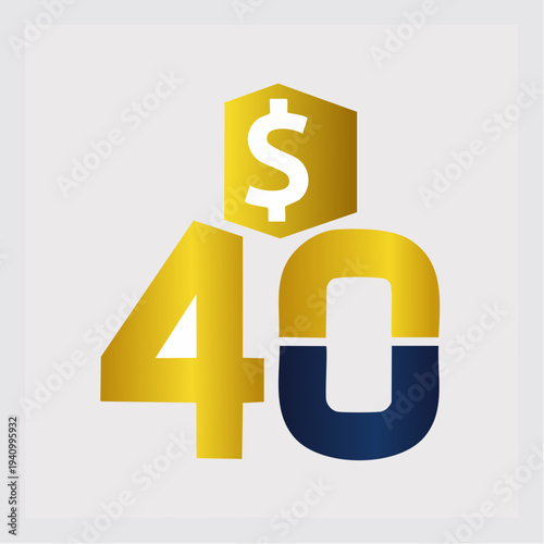 Large White Number Forty on Gray.