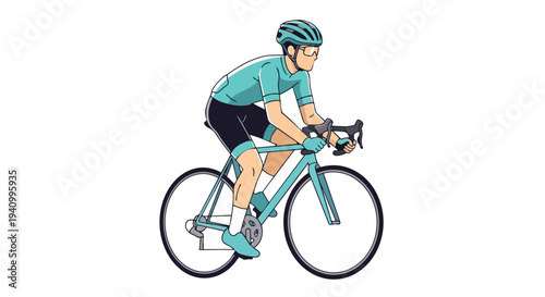 Dynamic illustration of a person cycling on a road bike, engaged in athletic pursuit and healthy outdoor recreation.