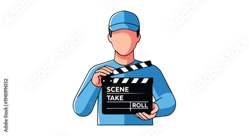 Filmmaker with Clapperboard Ready for Action Movie Production Scene Take Roll Film Industry Entertainment
