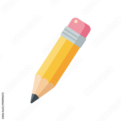 Yellow pencil with pink eraser on white background, stationery, drawing tool
