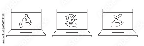 Online Investment Growth Icons – Finance Profit Analytics Line Illustration